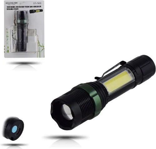 Metal Flashlight USB Rechargeable 4 Stage Zoomlu GS 500