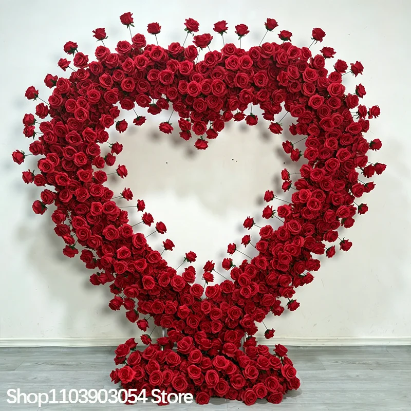 Roter Rosen-Herzform-Kunstblumenbogen, Seidenrosen-Blumenherz-Bogenrahmen, Hochzeitsantrag, Valentinstag, Partydekoration – Detail 8