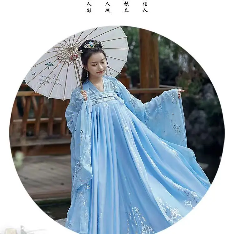 2022 New Hanfu Women Chinese Traditional Embroidery Stage Dance Dress Female Fairy Cosplay Costume Hanfu  Blue For Women