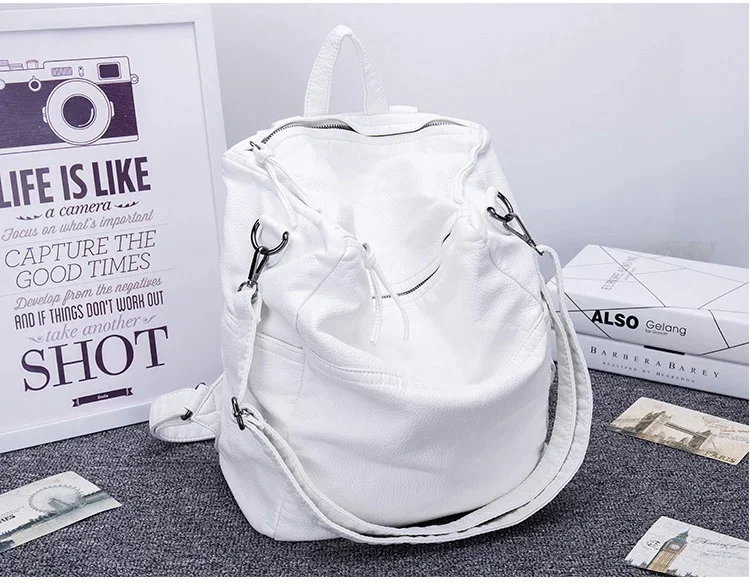 Anti Theft Backpack Women Casual Large Anti-theft s for Travel White Zipper Soft PU Leather Antitheft Female