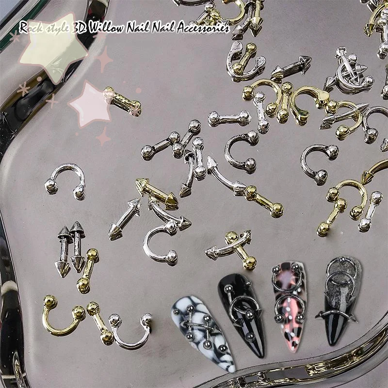 20Pcs Punk Style Nail Parts Alloy Studs Gold Silver Curve Arrow Rivet Decoration For Nails Art Accessories Charms Embellishments