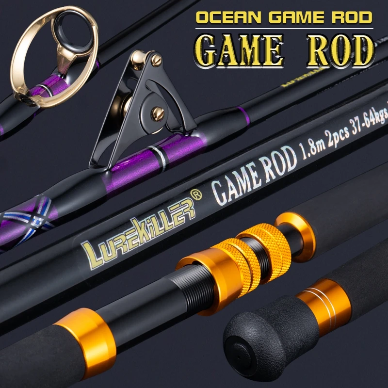 Lurekiller Canna da gioco in carbonio ad alta potenza Canna da traina 1.8M 37-64kgs Guide a rulli/Guide SIC Canna da pesca per barche sull'oceano profondo