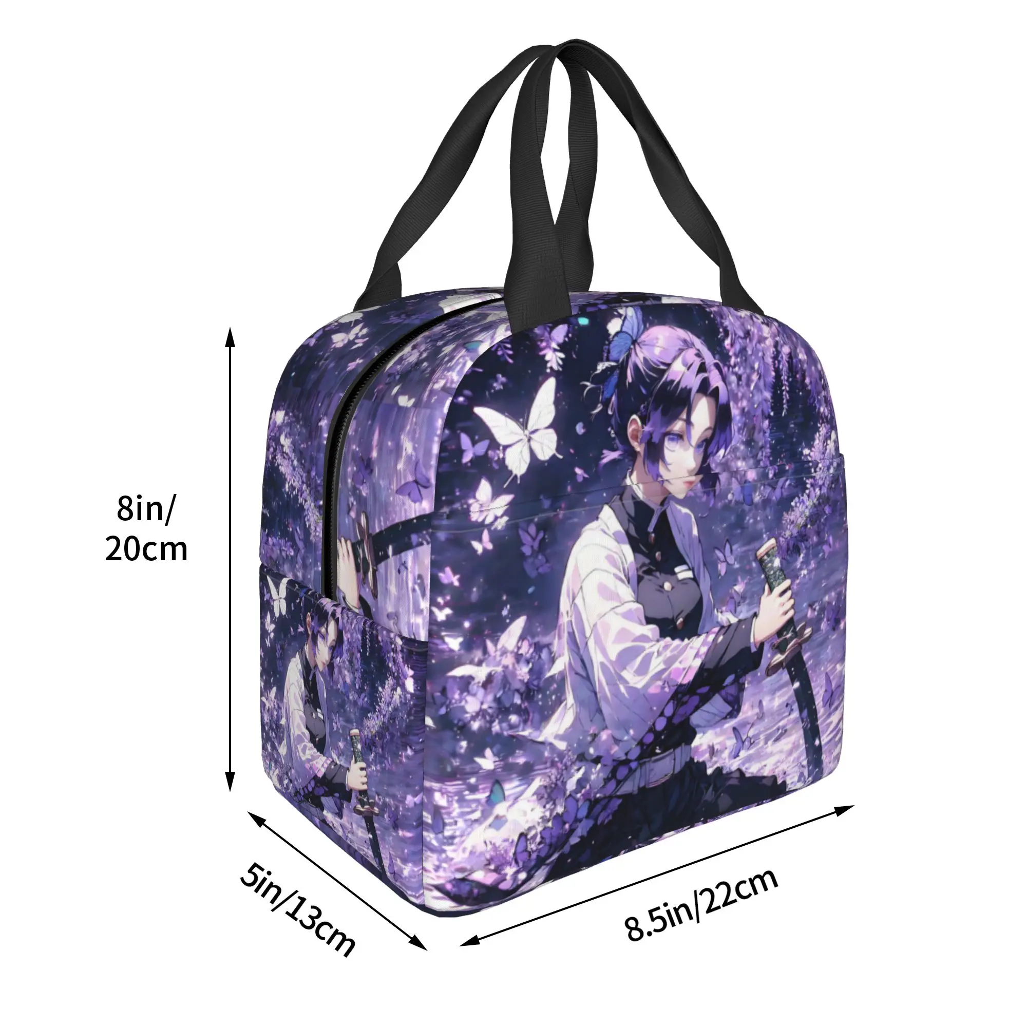 Custom Comic Demon S-Slayer Insulated Lunch Bag for Women Waterproof Kocho Shinobu Thermal Cooler Bento Box Office Picnic Travel view 4