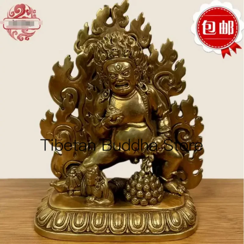 

18cm Tantric Nepalese Tibetan Pure Copper Black God of Wealth Buddha Statue Protector Brass Five Way God of Wealth Ornament