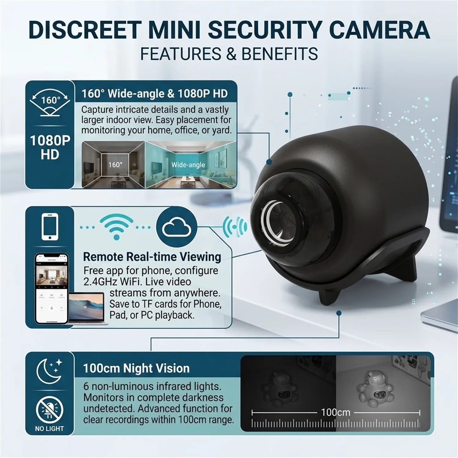 WiFi Camera IR Night Vision Video Camera Home Security Camcorder Baby Monitor Movement Detection Only 2.4G