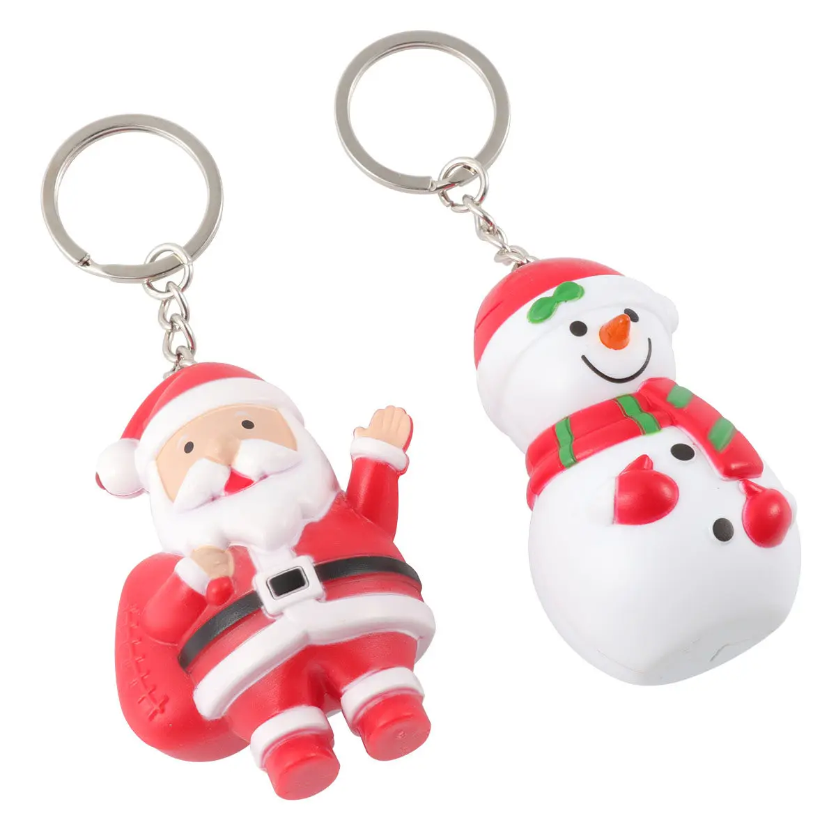 LED Keychain Set: Mini Santa & Snowman with Light and Sound – Festive Gift for Backpack, Handbag, Holidays