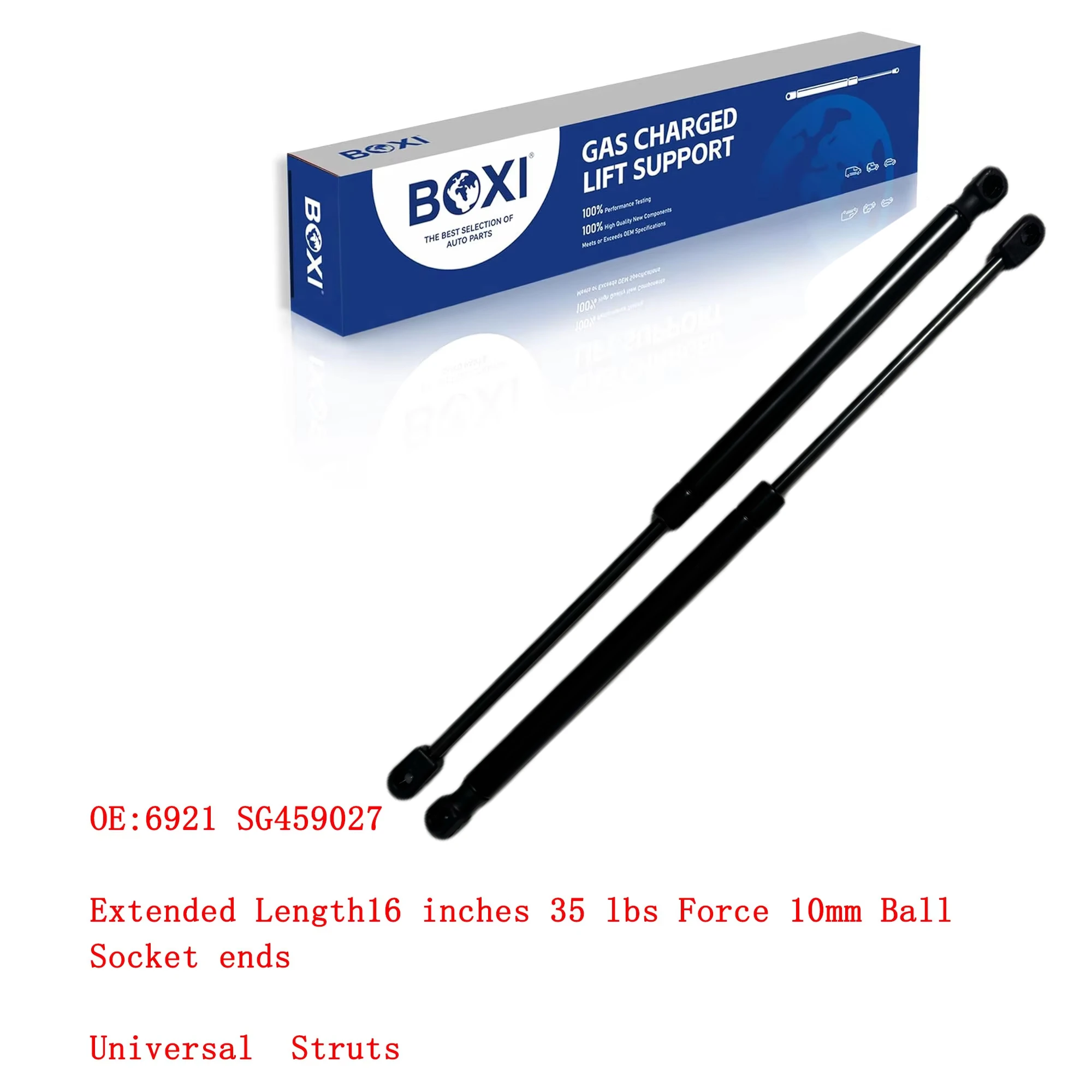 2Pcs Universal Lift Supports Extended Length16 inches 35 lbs Force 10mm Ball Socket ends 6921 SG459027 BX54637 Gas Springs