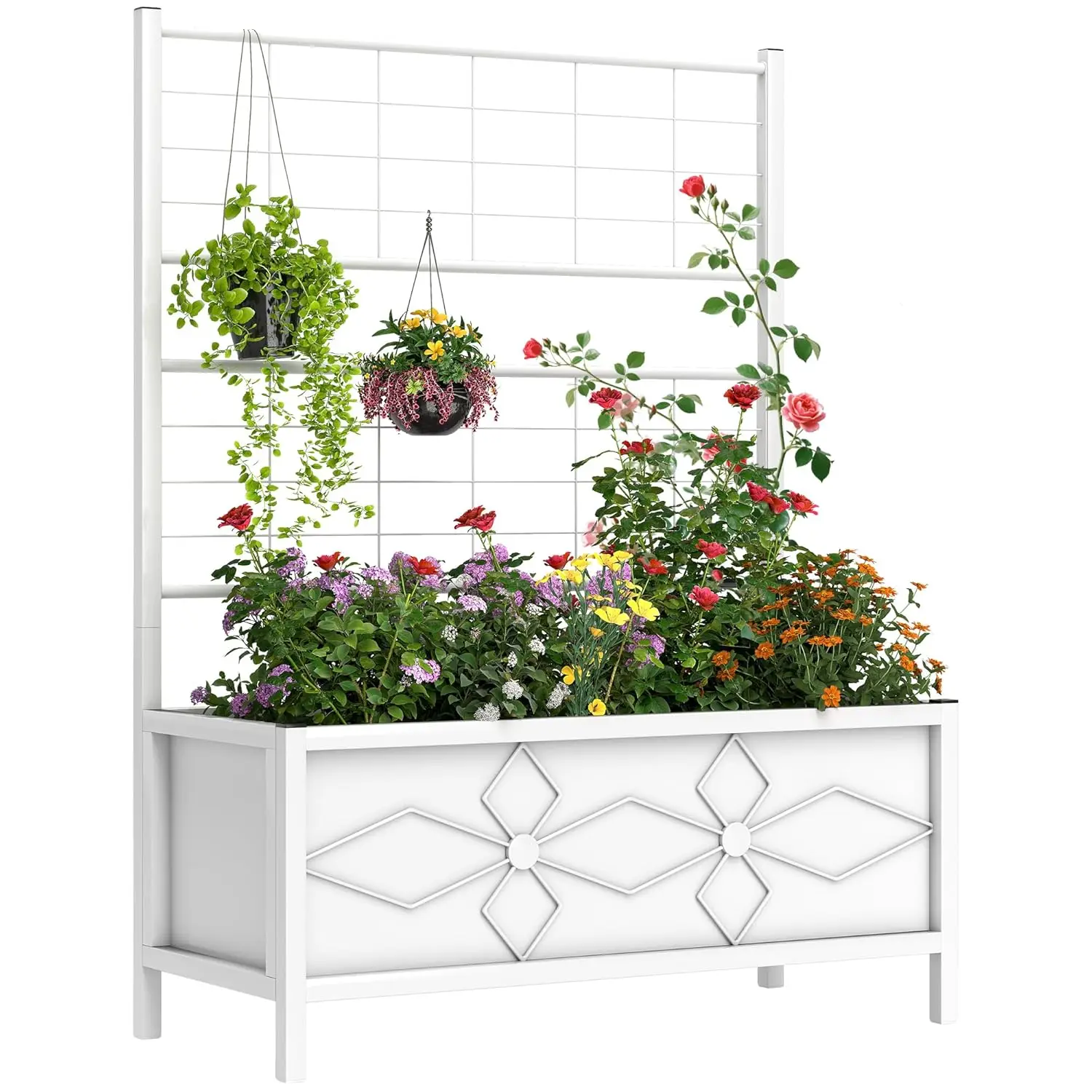 

Planter Box with Trellis, 35.4 x 15.7 x 47.2 inch Raised Garden Bed with Drainage Holes, Planters for Outdoor Plants, Vegetables