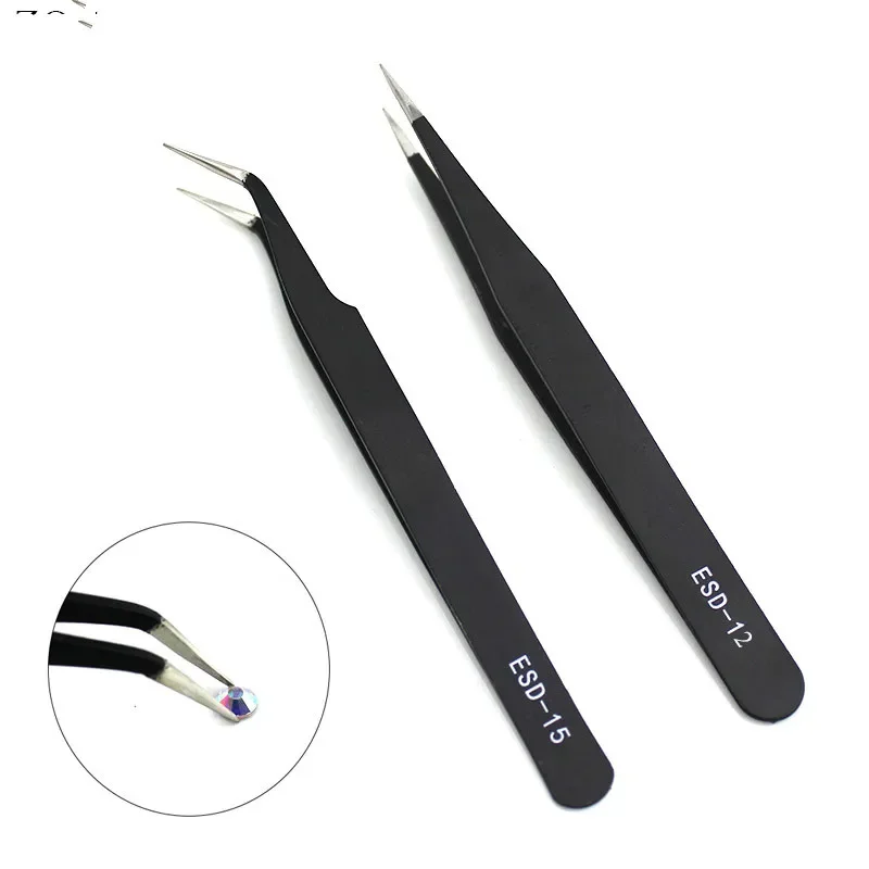 Excellent Quality Tweezers Bend Straight Stainless Steel Sewing Supplies Anti-static Cross Sewing Accessories Tools F