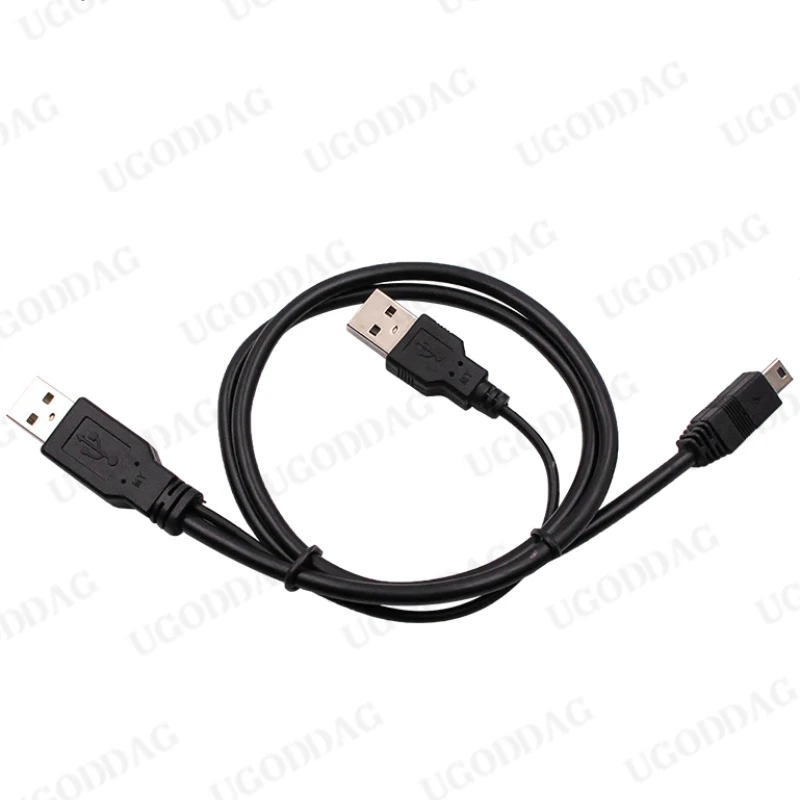 2 in 1 USB 2.0 Double A Type 2A Male to Mini 5 Pin Male Y Cable For 2.5" Mobile Hard Disk Drive HDD Date Cable Portable