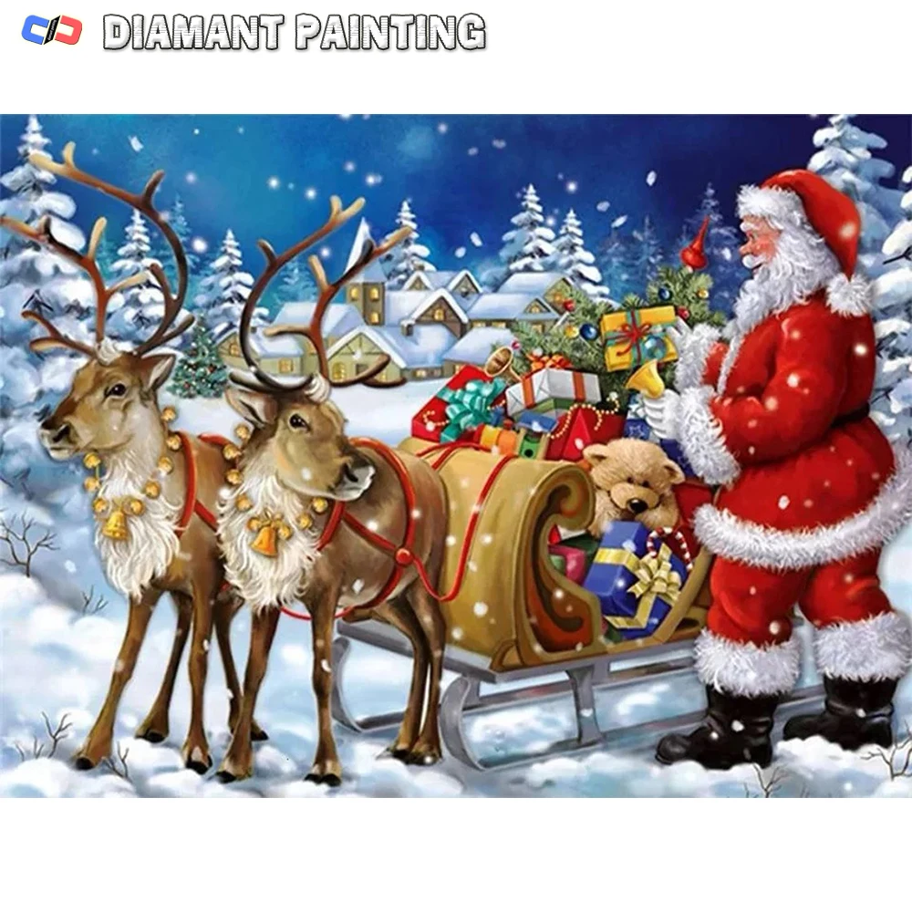 White Christmas Snow Winter Santa Claus Snowman Full Drill 5D DIY Diamond Painting Home Decor Gift, Diamond Dotz Wall Art Kits