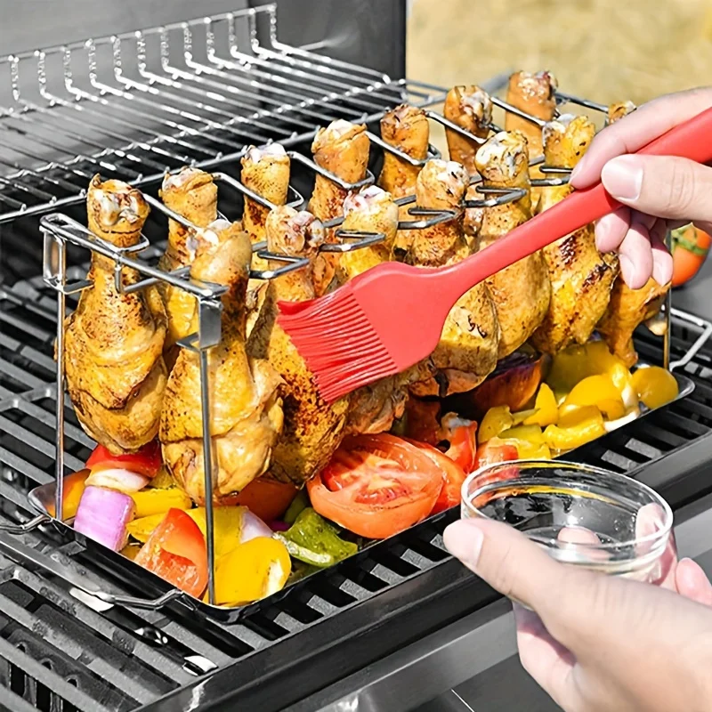 Parrilla de pierna de pollo y carne para barbacoa, estante de cocina de acero inoxidable antiadherente, baqueta para barbacoa, horno, asador, soporte, herramientas para barbacoa 2024
