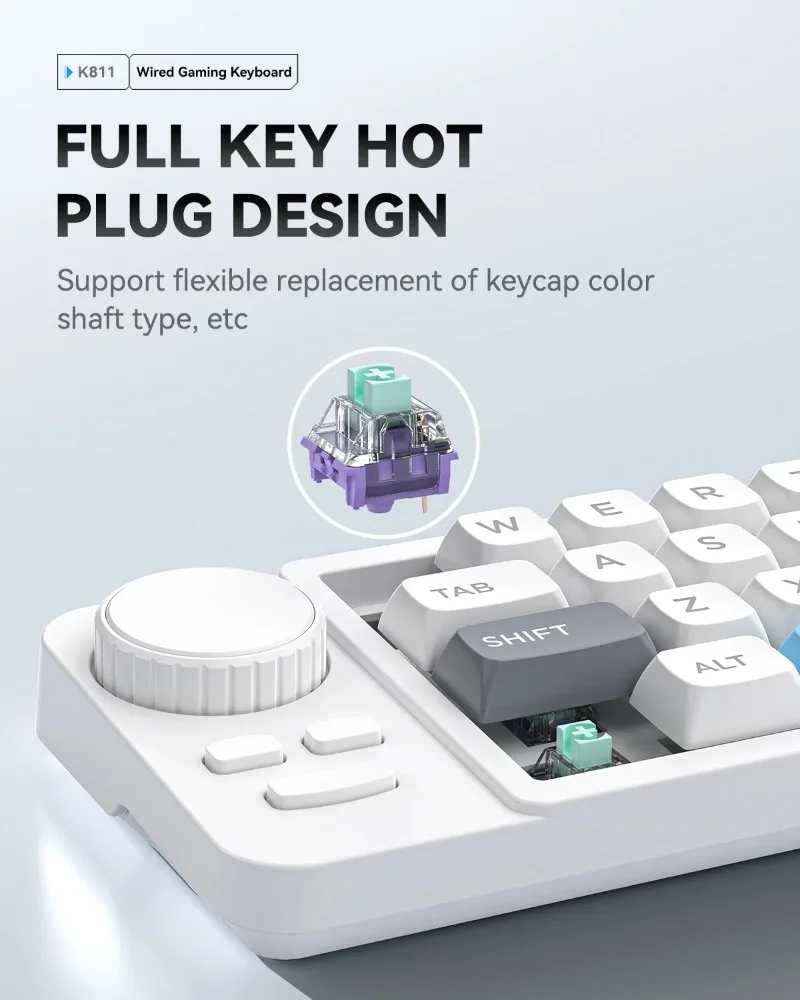 2026 K811 19 Keys Wired Mechanical Keypad, Hot Swap Programmable Macro Keypad With Game Joystick Dual Volume Knob RGB For PC