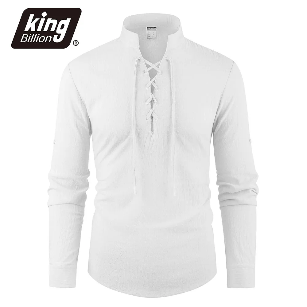Herren Vintage V-Ausschnitt T-Shirt Baumwolle Leinen Pirat Mittelalter Wikinger Gothic Tops Shirts Langarm Cospaly Halloween Party Top – Detail 2
