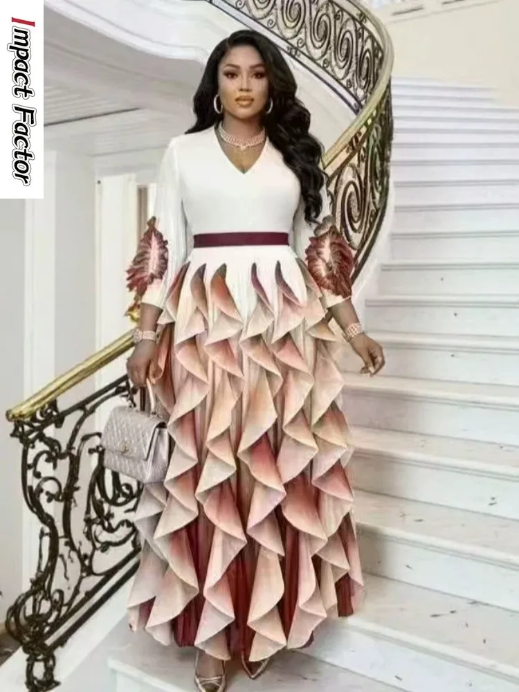 2026 Autumn New Dress Ruffle Edge Splicing Miyake Design Fold Gradual Change Fashion Long Dress