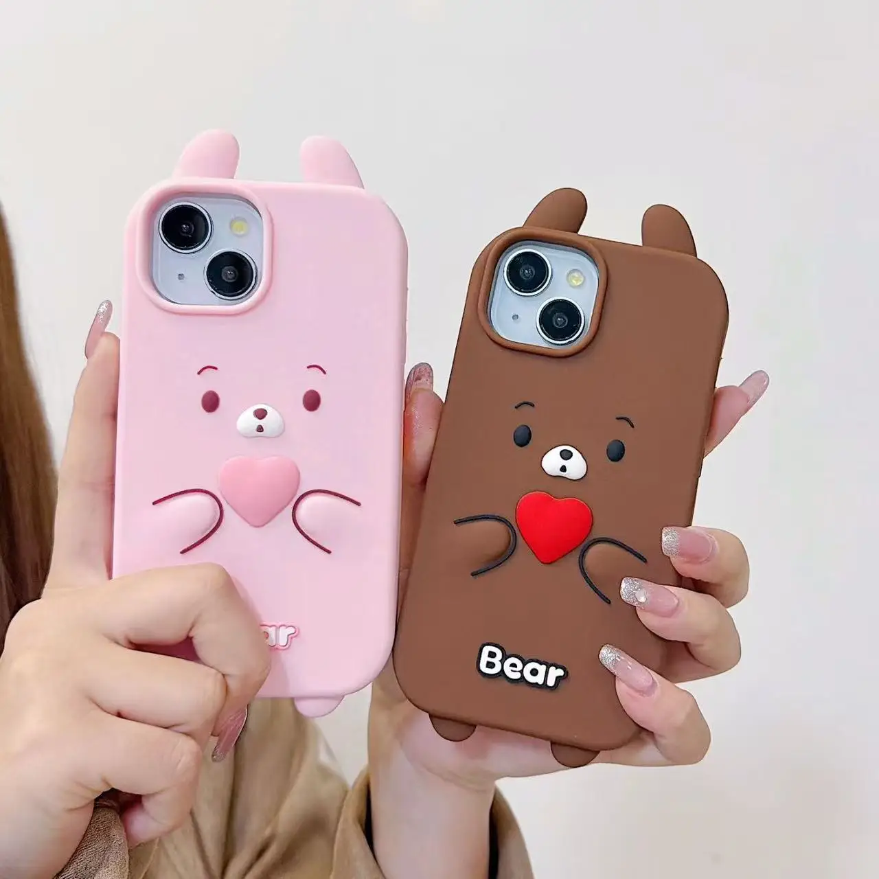 Bonita funda de teléfono 3D con forma de corazón y oso para IPhone17 17pro 17promax 13 14 15 16 12 ProMax 15 14 16 Plus 12 13 Mini funda trasera para teléfono