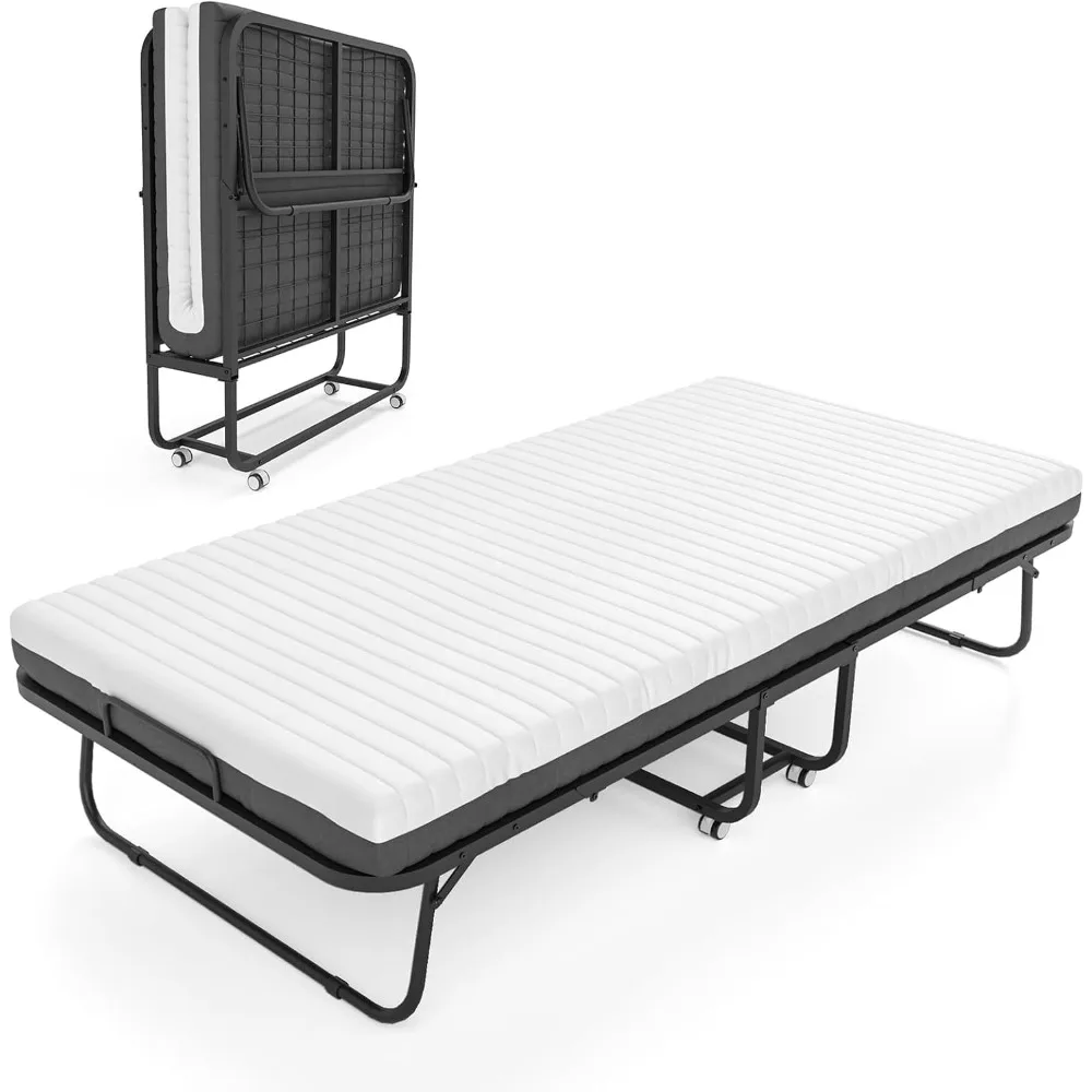 Opklapbed met traagschuimmatras, 75" x31" opklapbaar gastenbed voor volwassenen, ruimtebesparend draagbaar kinderbedje metalen frame opvouwbaar