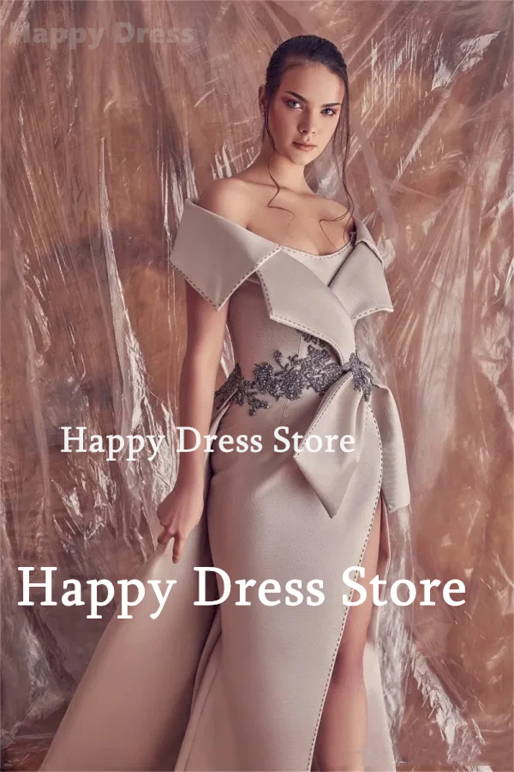 Happy Dress Elegant Off-Shoulder Formal Dress Evening Dress Mermaid Satin Floor-Length New Women Special Occasions Party Dress