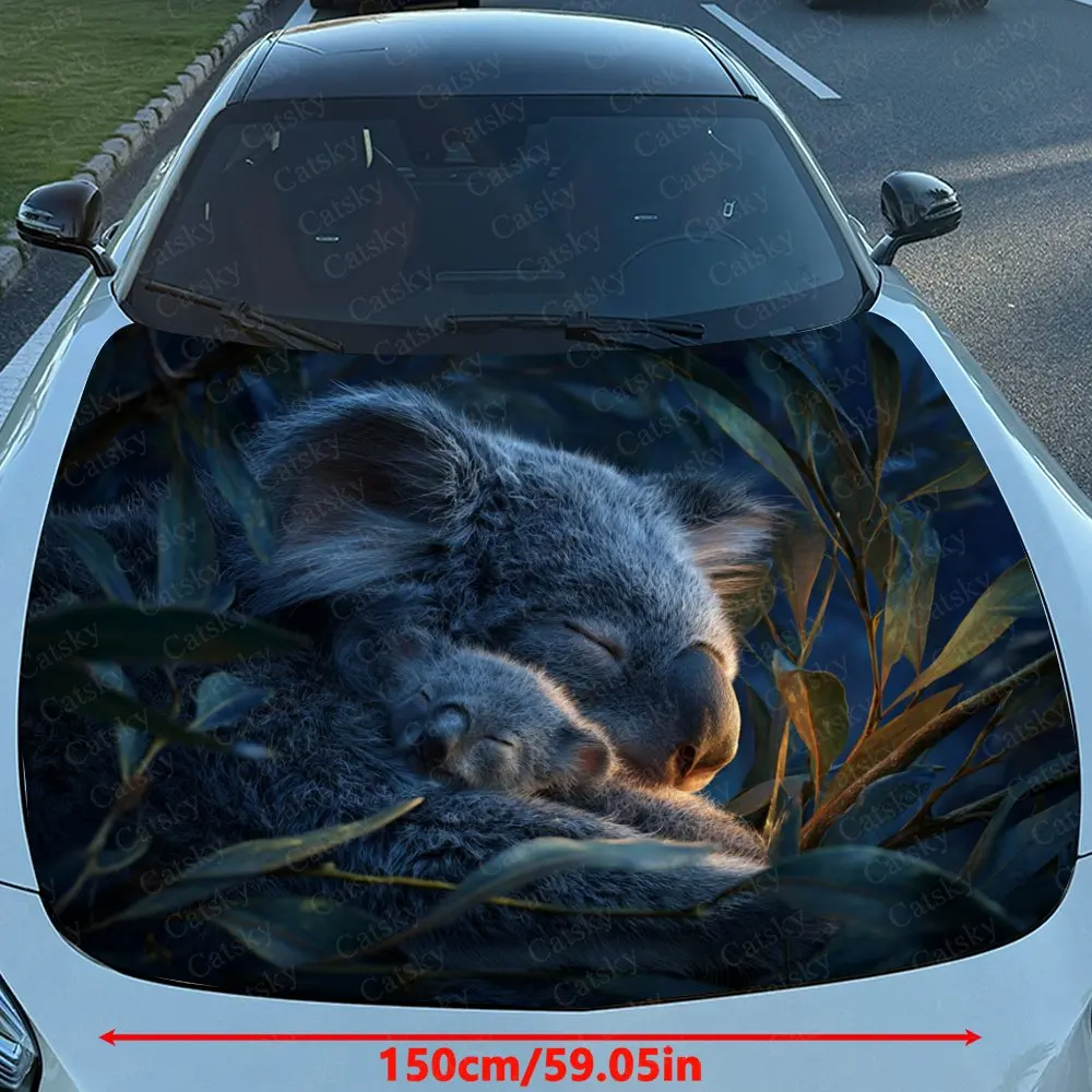 Under The Moon Koala Mother And Child Car Sticker Paper, PVC Waterproof Engine Hood Sticker, Self-adhesive Scratch Resistant Sti