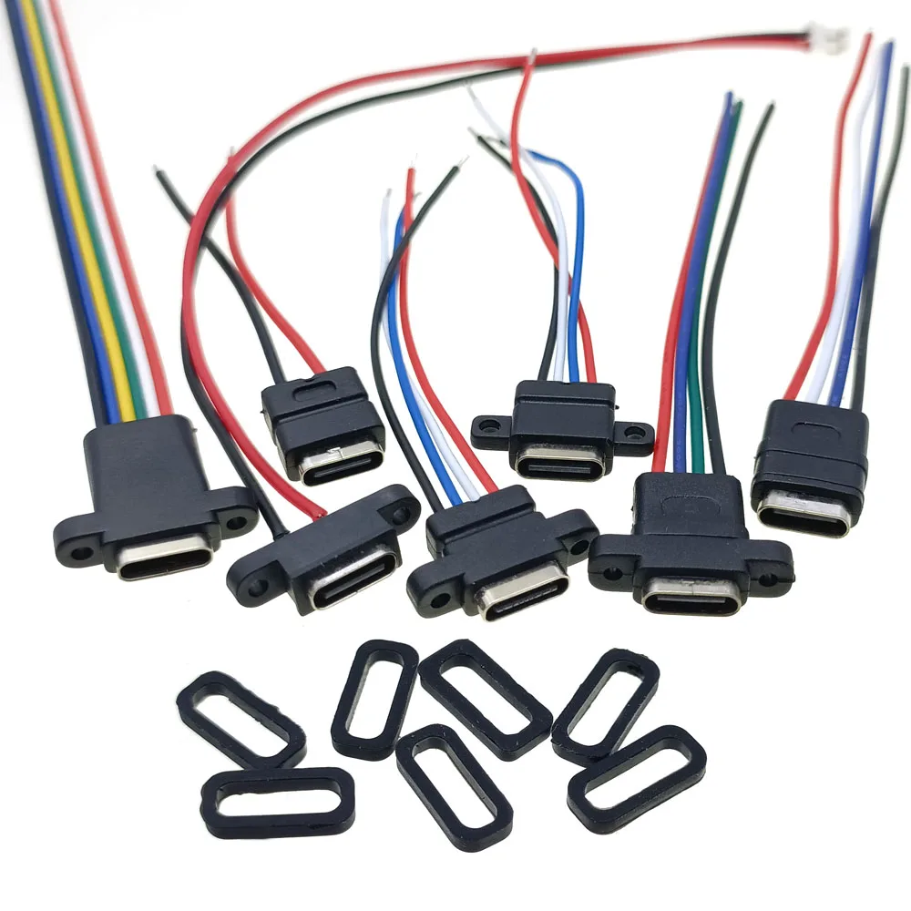 

2Pin 4Pin 6pin USB-C Charging Connector High Current Charging Socket With Rubber Ring Type-C Waterproof Female Connector Jack