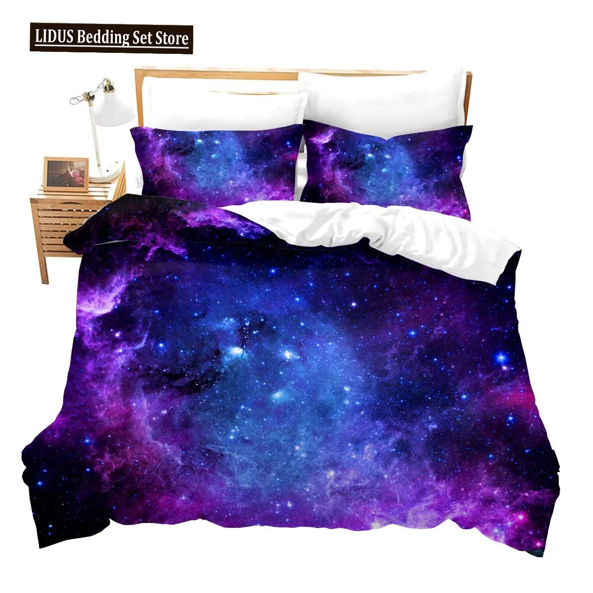 Galaxy Theme Blue Purple Design Duvet Cover Full Size For Girls Boys Teens Kids Gifts Starry Dream Sky Bedding Set Room Decor
