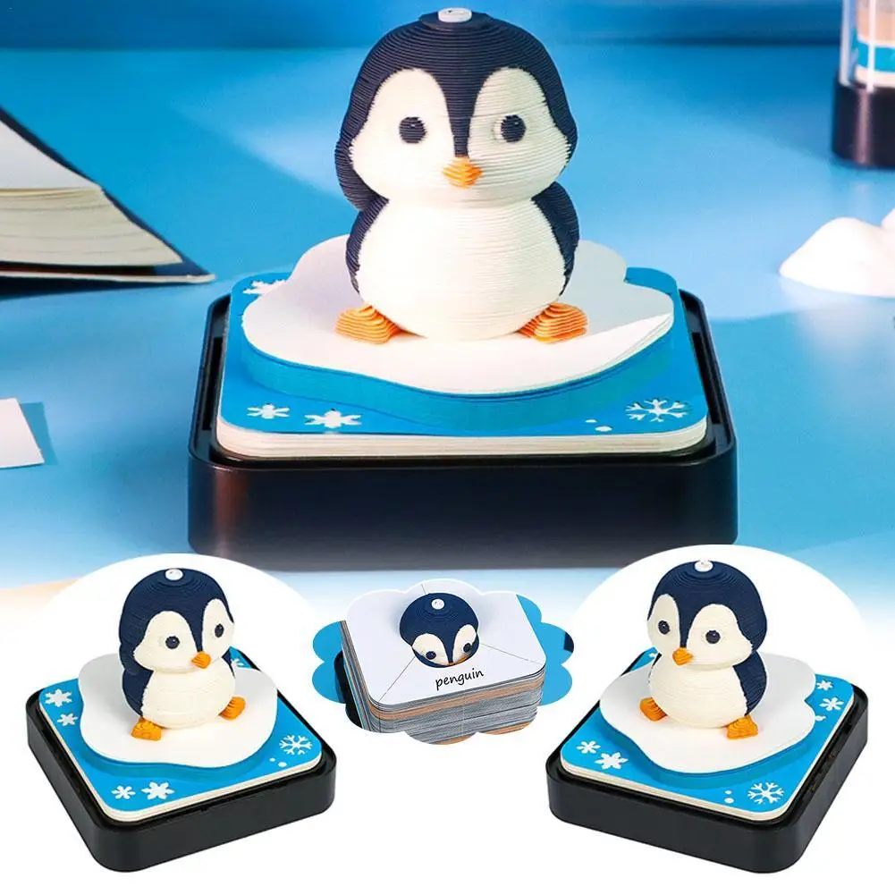 Omoshiroi Block 3D Memo Pad Calendar 2025 Cute Penguin 3D Paper Carved Sticky Notes Miniature Items Office Accessories Love Gift