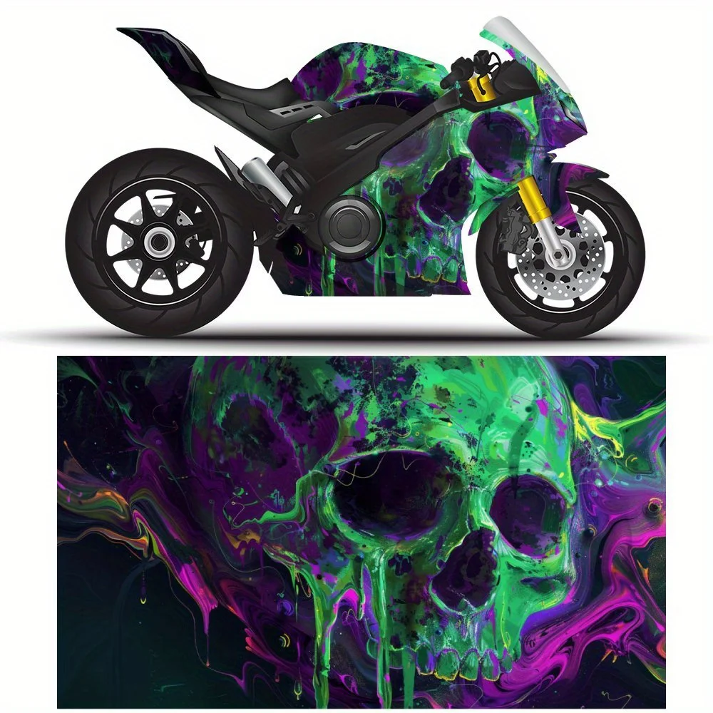 

Illusory Color Ghostly Skull Motorcycle Stickers, Durable Car Vinyl Wraps Suitable for Most Vehicles, Car Body Sticker Film