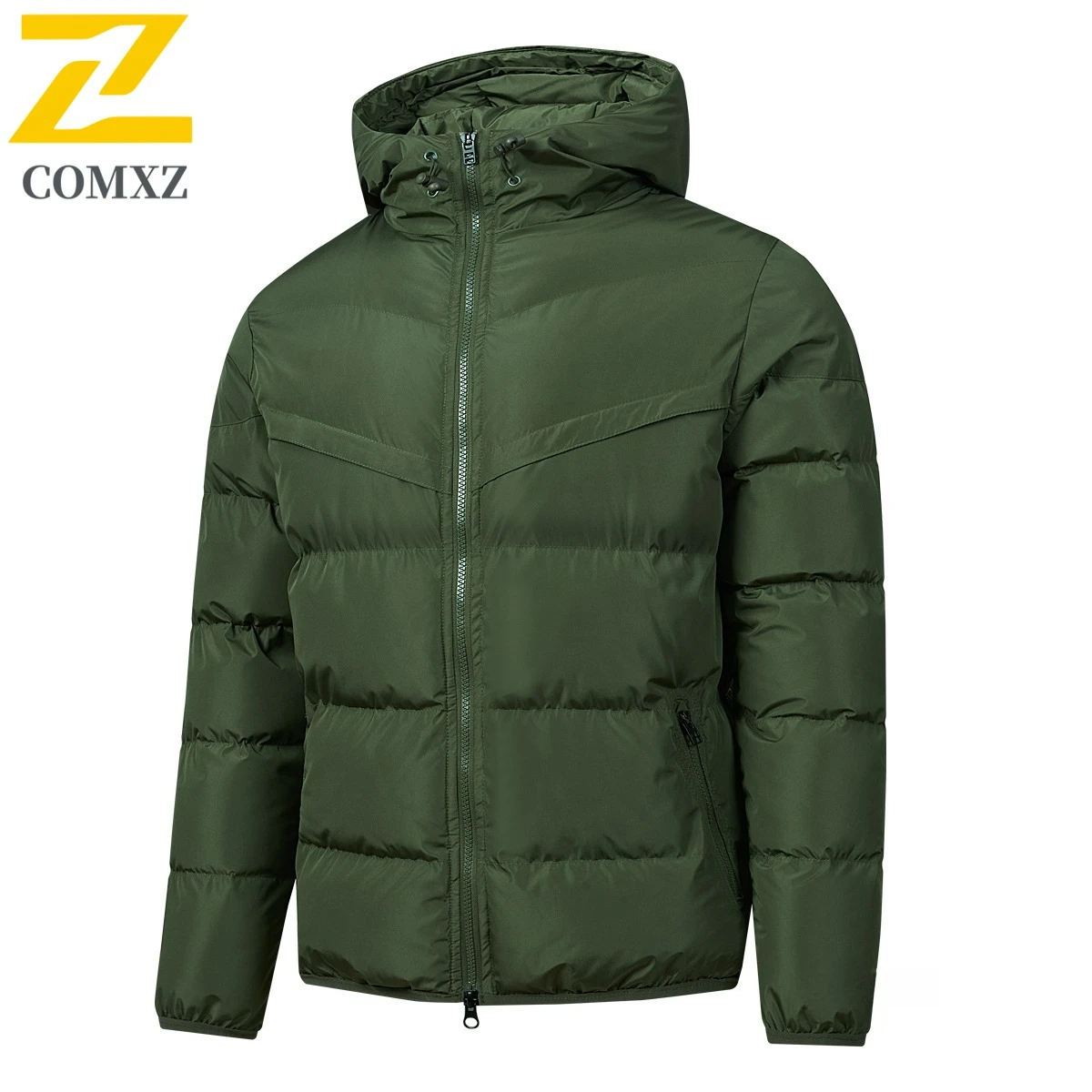 

Men Winter Padded Jacket 2025 Hooded Color Block Cotton Down Coat Warm Windproof Fashion Camping Snow Lightweight Parka