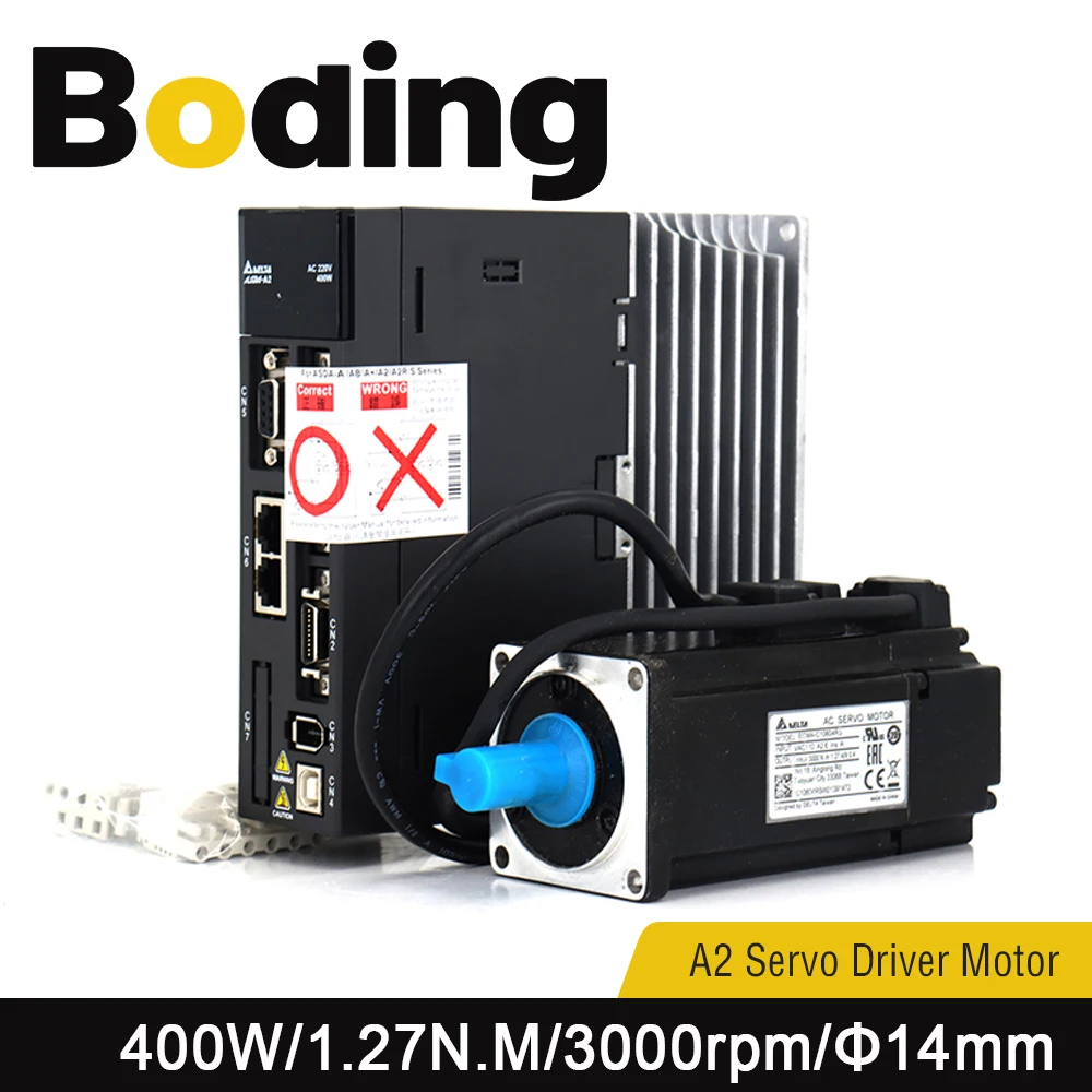 Boding A2 Servo Motor ECMA-C10604RS 400W 1.27NM 2.6A 3000RPM Servo Motor Driver ASD-A2-0421-M with 3M Cable