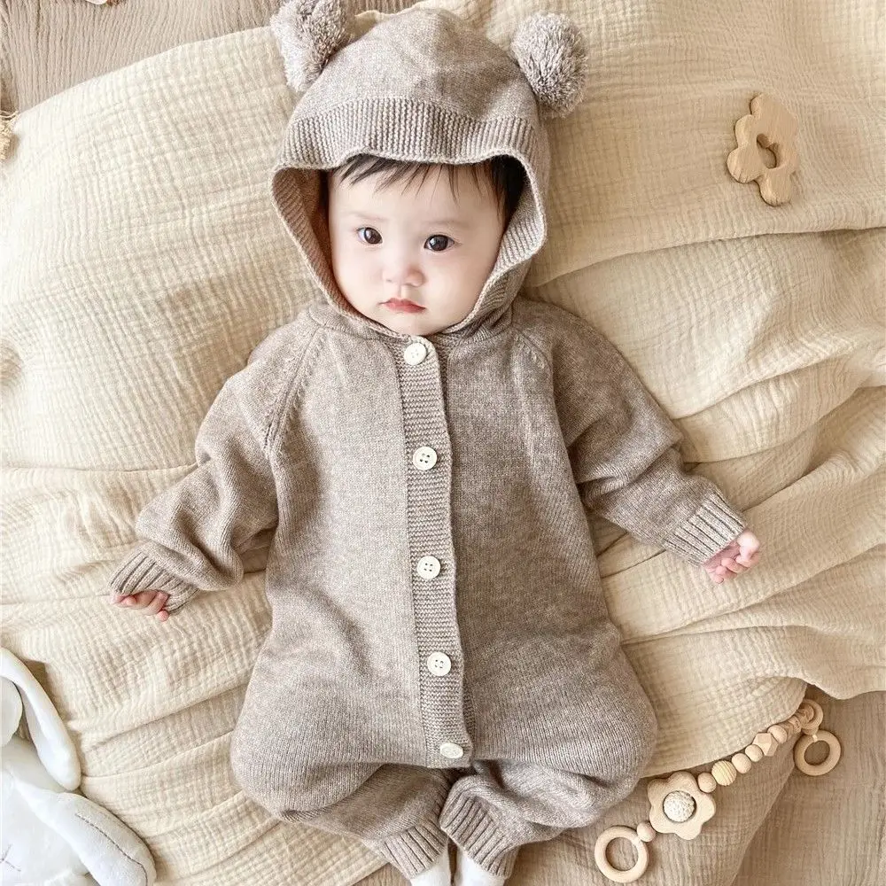 New autumn and winter baby clothes cartoon rabbit newborn clothes knitted warm 0-2 year old boys and girls baby jumpsuit