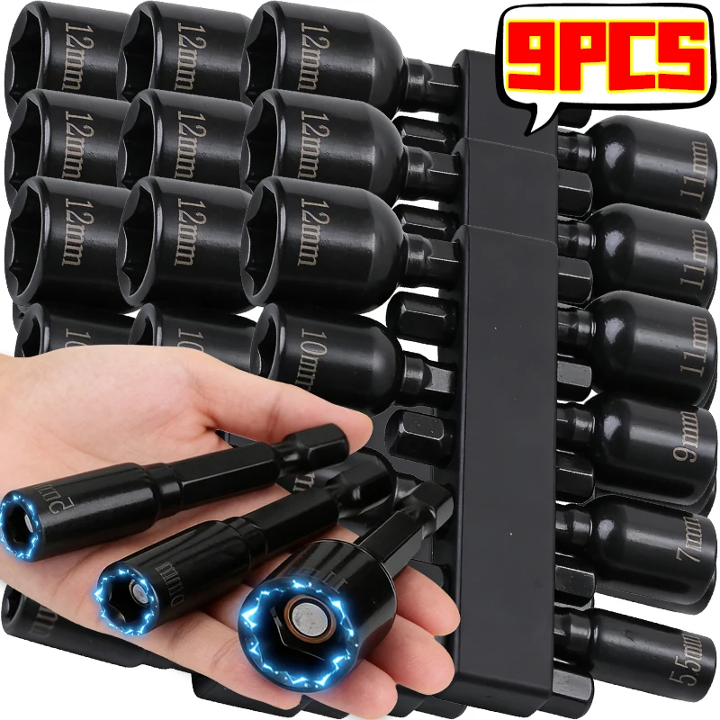 

5-12mm Power Nut Driver Set Metric Magnetic Hex Socket Drill Bits Chuck Adapter for Power Drills and Drivers Hardware Supplies