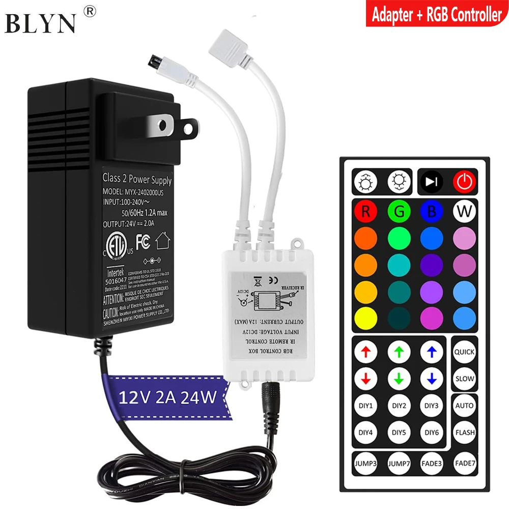 DC12V Power Supply 2A 24W LED Adapter With 44/24 Key IR Remote RGB Color Controller For 5050 Flexible 4Pin RGB LED Strip Light