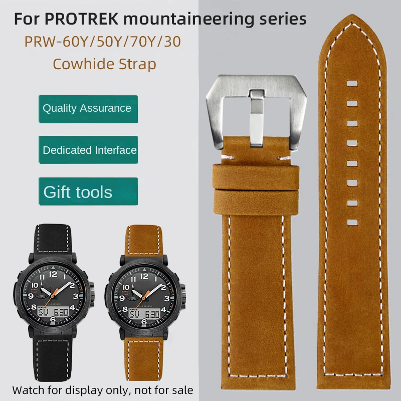 

For Casio PRW 60y 50 70 Watch Band PROTREK Mountaineering Watch PRW-60Y PRW-50Y PRW-70Y Retro Nubuck Leather Strap for Men 23mm