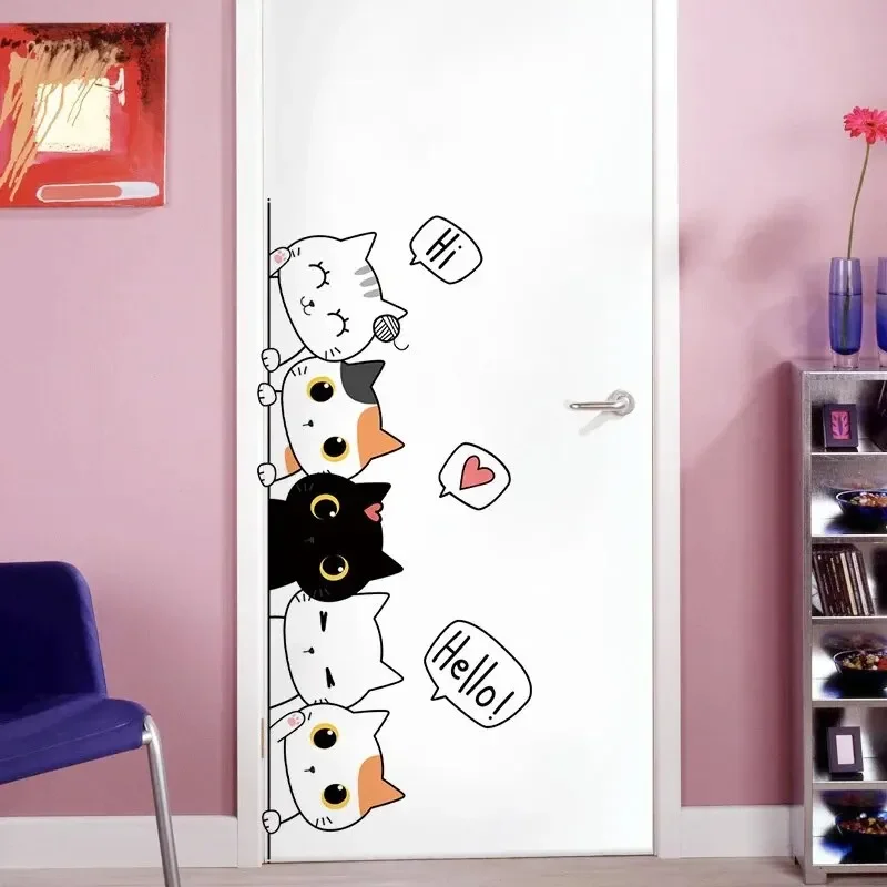 1pc Kitten Door Sticker, Home Decoration Door Sticker, Cute Children's Room Door Decoration Supplies image 3