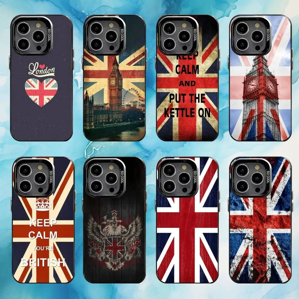 

England British UK Union Jack Flag Phone Case For iPhone17,16,15,14,13,12,11 Plus,Pro Max Black Candy Matte Shockproof Cover