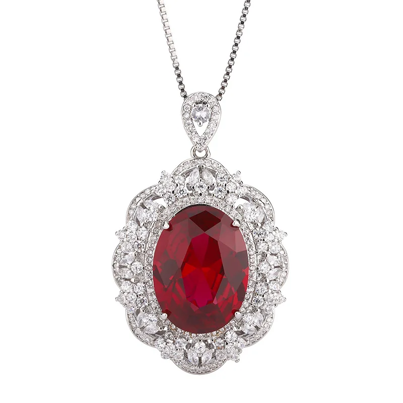 New Gold-Plated Jewelry Red Corundum Blue Spinel Light Luxury Pendant for Women 15*20