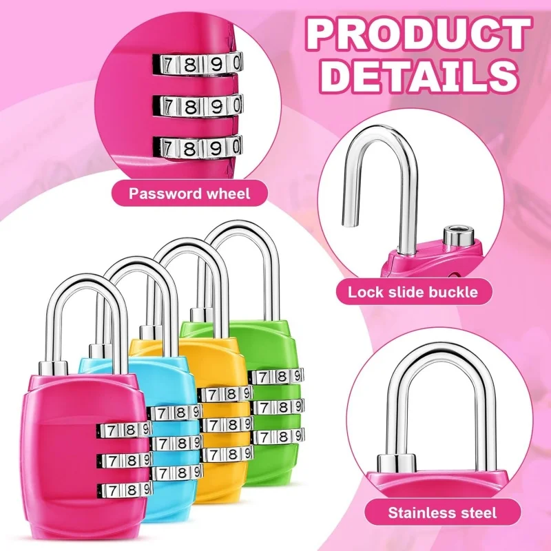 Colorful 3 Digit Combination Padlock Resettable Code Luggage Locks Anti Theft Password Lock for Travel,Backpack,Locker,Gym,Tent