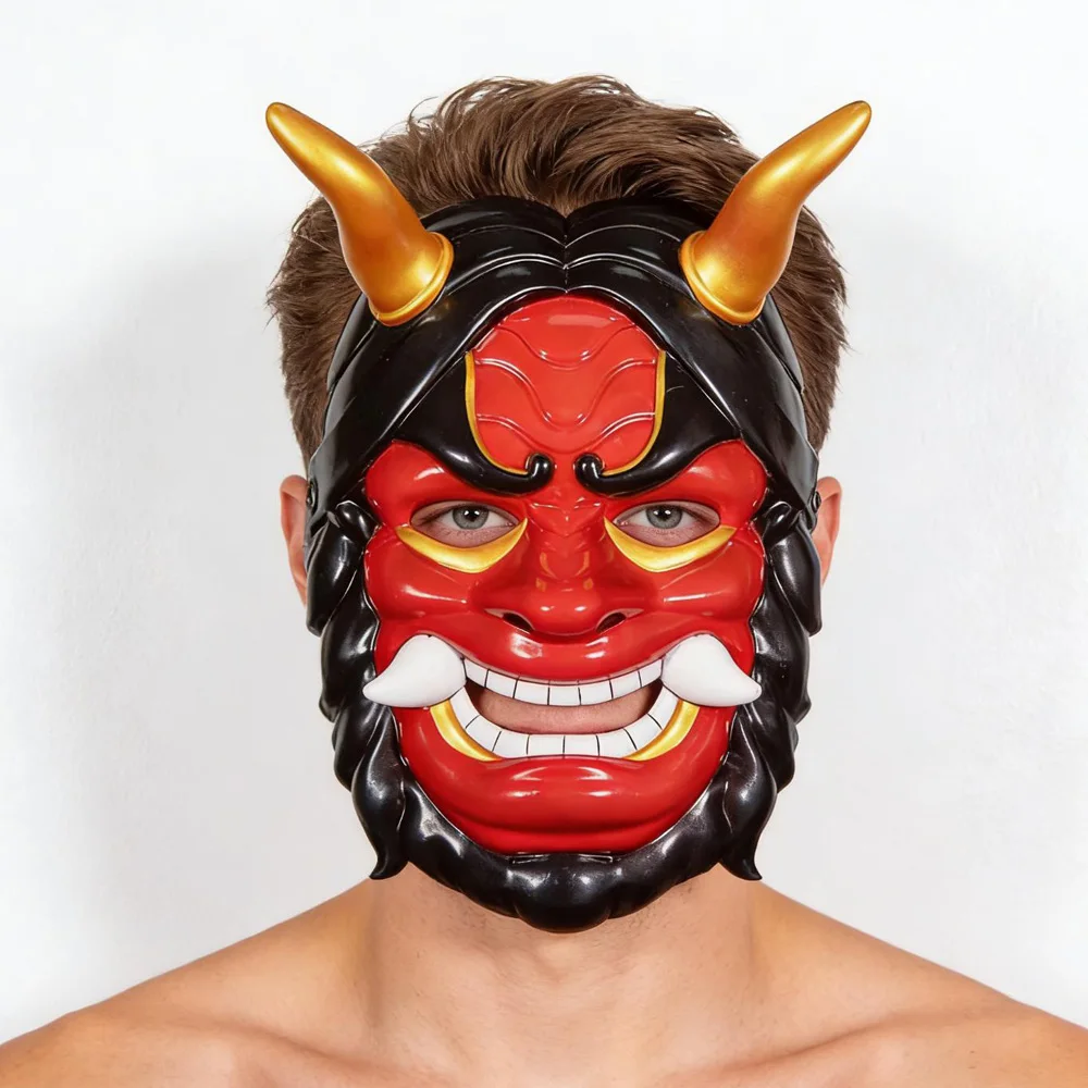 

Japanese Prajna Ninja Mask Cosplay Demon Oni Samurai Kabuki Hannya Half Face Masks Halloween Carnival Party Costume Props