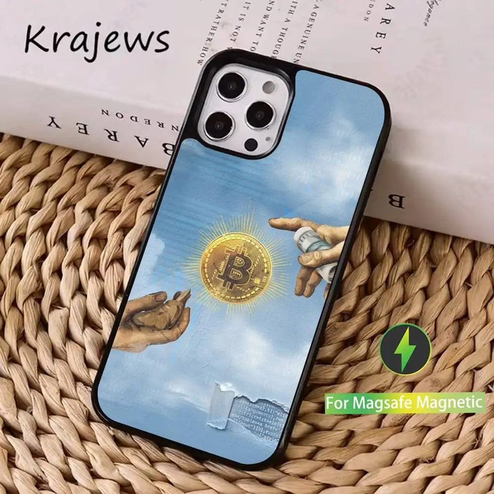 デジタル通貨ビットコイン電話ケース iPhone 16、15、14、13、12、11、Pro、Max、Plus、Mini、Magsafe、磁気ワイヤレス充電ケース用