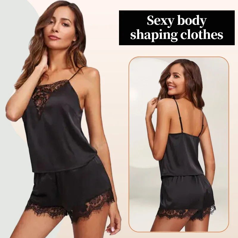 La Mode Sexy En Satin Pour En Dentelle À Bretelles Sexy Pour Haut Sans Manches Et Short Ensemble De Women Ensemble Pyjama