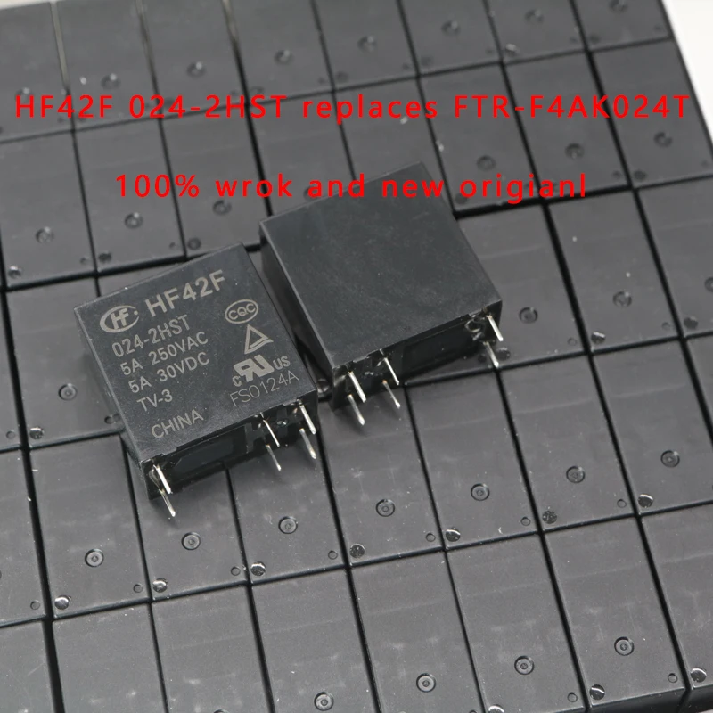 10PCS HF42F 024-2HST ( replaces of FTR-F4AK024T F4AK024T ) 24V DC 5A 250VAC 5A 30VDC POWER RELAY 2 POLE 5A TV-3 HF42F-024-2HST