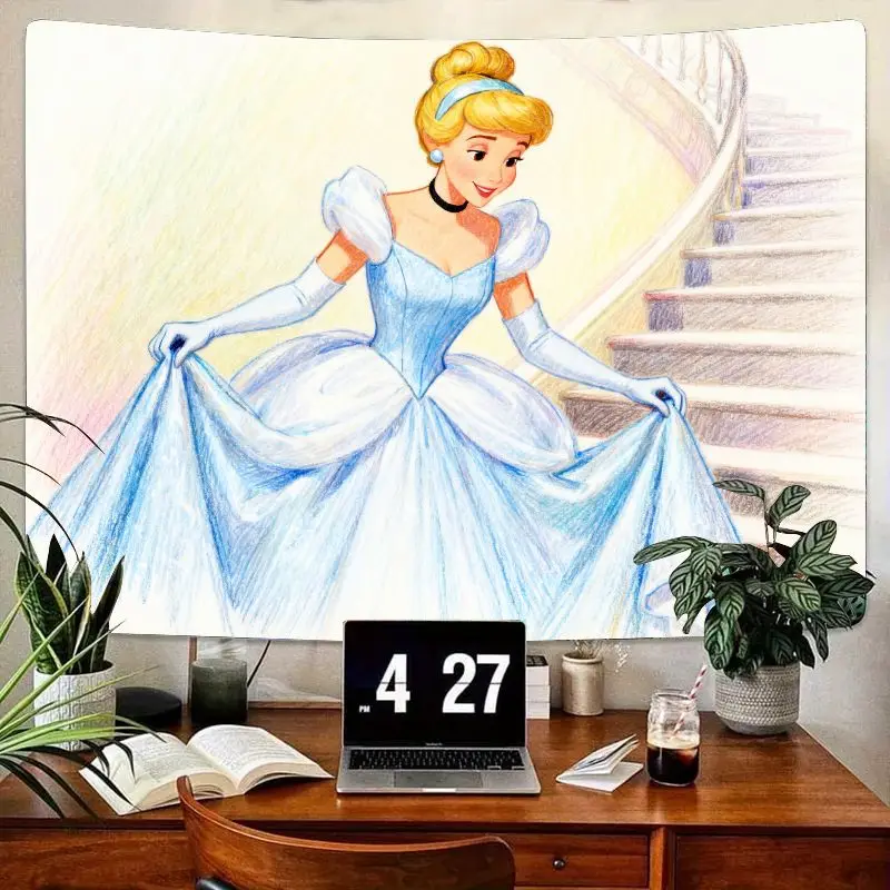 

1PC Cinderella Princess Blue Dress Tapestry Kawaii Fairy Tale Wall Art Polyester Room Decor Gift for Girls Kids Bedroom Aestheti