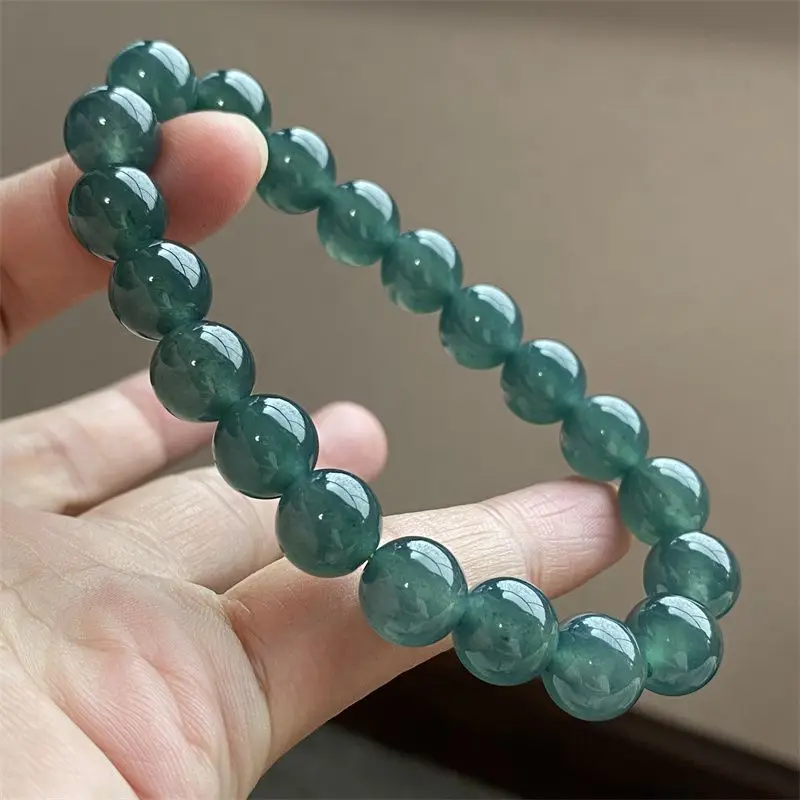 Natural a-Level Ice-like Plastic Dark Blue Water Ball Bracelet 10mm Jade for Girlfriend