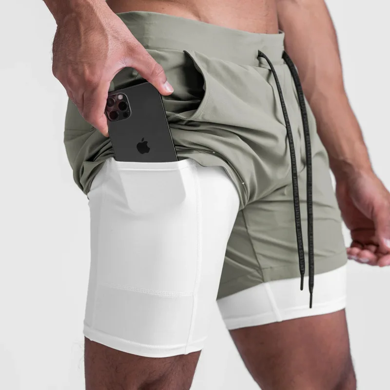 Summer 2023 Gym Jogging Exercise Shorts Men Sports Fitness Quick-drying Double-layer Two-in-one Running Shorts