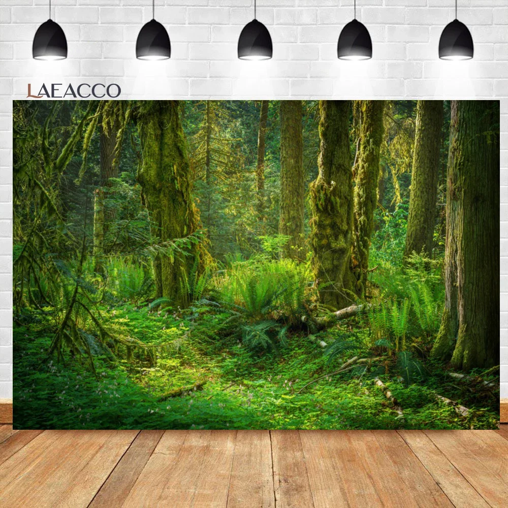 

Laeacco Spring Green Forest Photo Backdrop Jungle Woods Rainforest Natural Scenery Kids Newborn Portrait Photography Background