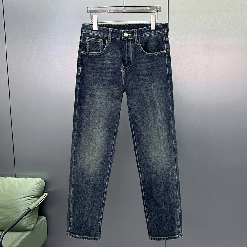 

Trendy Mens Slim Fit Jeans Metal Tag Water Waed Light Blue ey Stretchy Pants Youthful Sle Casual Wear Spring Autumn