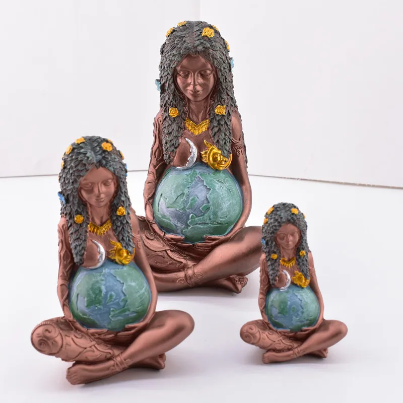 Gaia madre embarazada tierra sentado loto Yoga Pose resina Natural madre tierra estatuilla decorativa escultura natural decoración del hogar