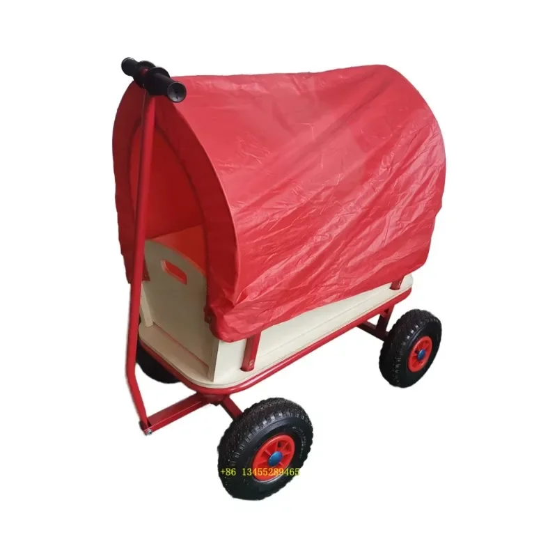 Camión de madera de 4 ruedas, cochecito infantil, remolque de viaje push-pull de juguete con cubierta de lona para construcción cerrada personalizada