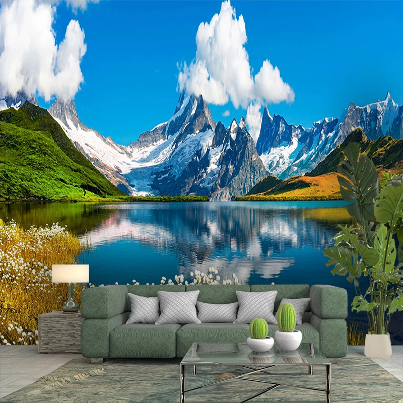 1PC Snow Mountain Lake View Art Print Backdrop Banner, Bedroom Living Room Photo Background, Polyester, Home Decor, Wall Art