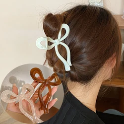 Pince à cheveux crabe pour femme, nœud queue de cheval, grande griffe, épingles à cheveux, barrettes pour filles, bandes de sauna, nœud papillon en acrylique solide, accessoires pour cheveux